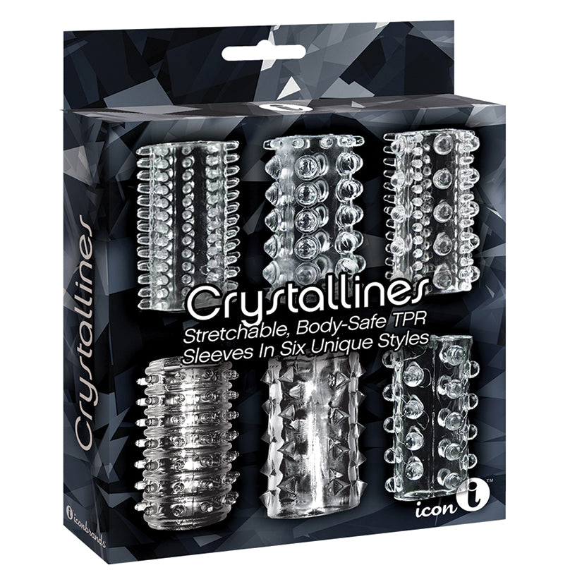 The 9’s Crystalline TPR Cock Sleeves-Clear 6pk