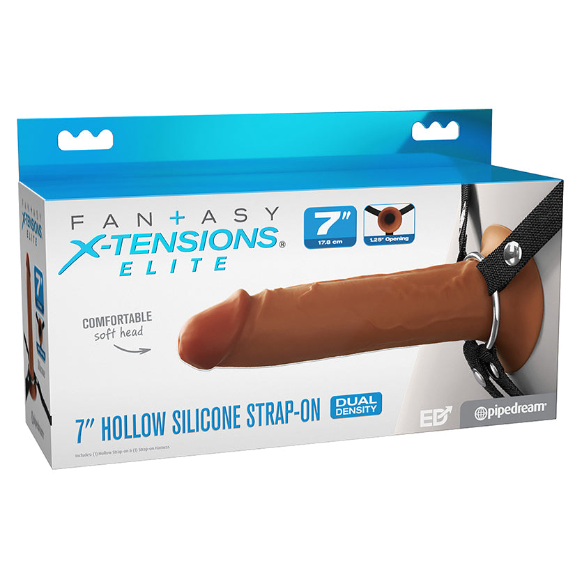 Fantasy X-Tensions Elite Silicone Hollow Strap On-Brown 7″