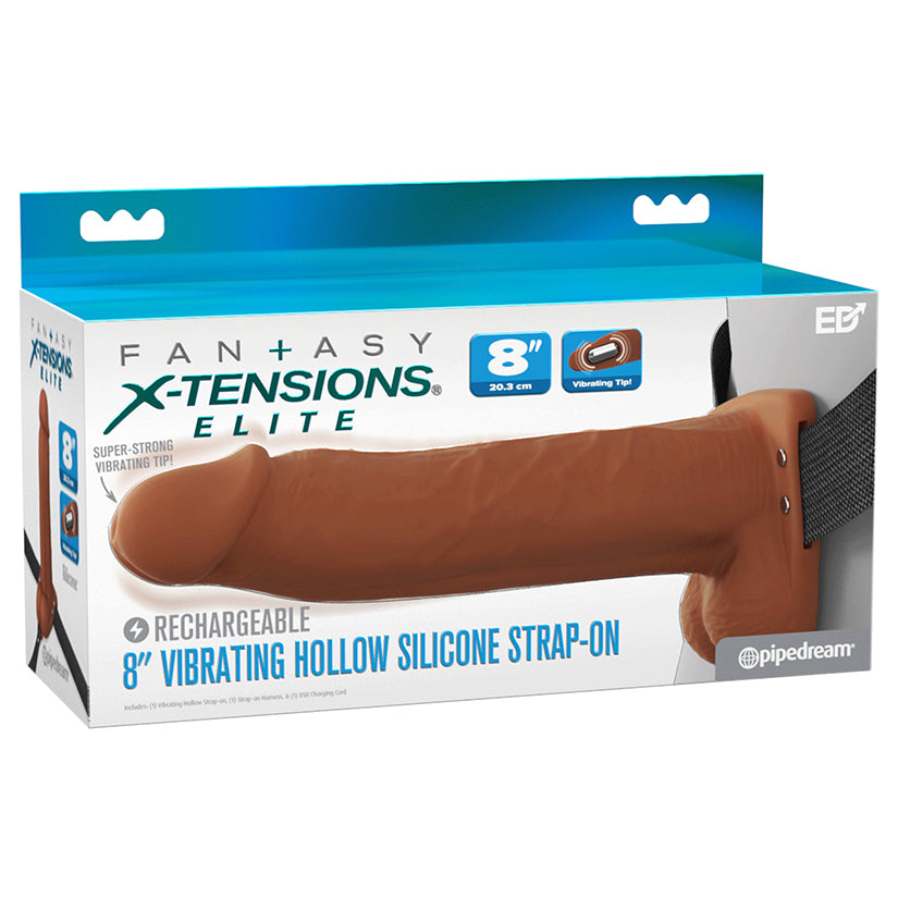 Fantasy X-Tensions Elite Vibrating Hollow Strap-On Dual Density – Brown 8″