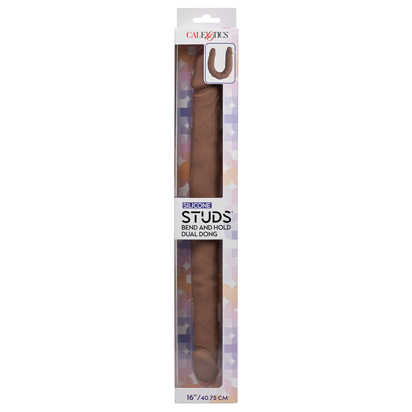 Silicone Studs Bend and Hold Dual Dong-Brown 16″